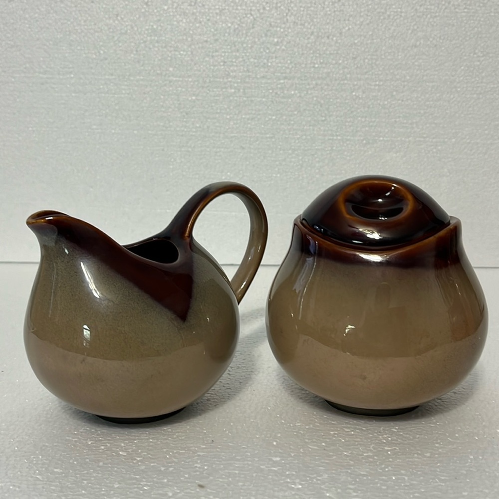 Sango Nova Brown stoneware creamer and sugar. Excellent condition